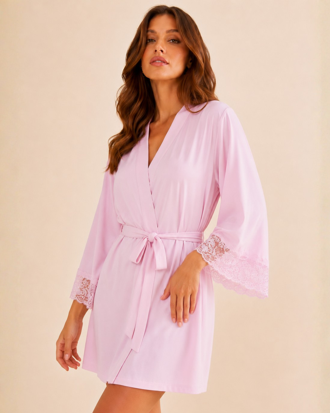 The Light Pink Lace Robe